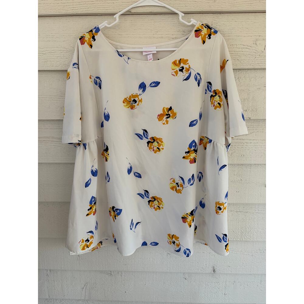 Isabel Maternity by Ingrid & Isabel Floral Blouse Top Size L White Yellow Blue - Picture 2 of 6